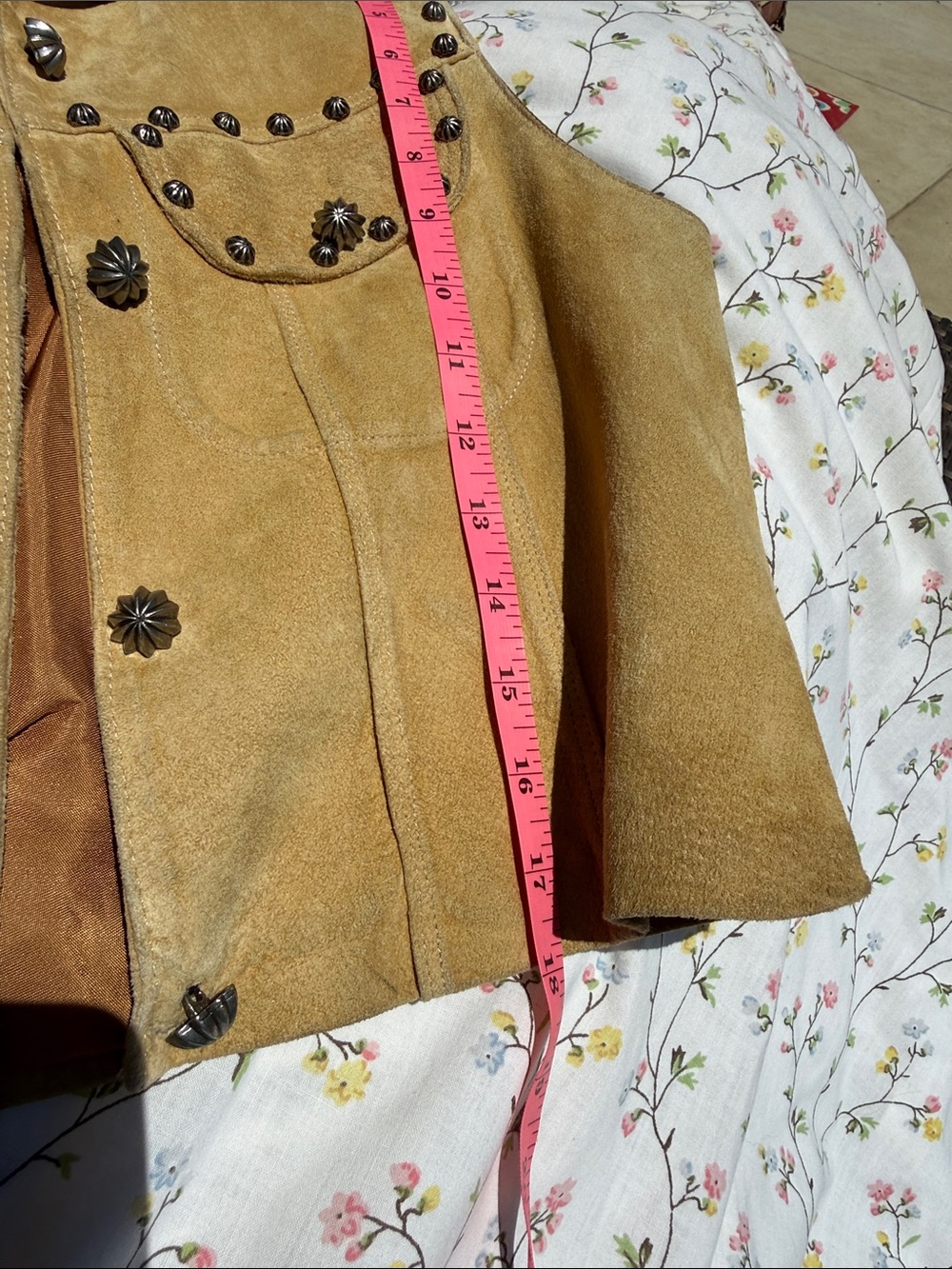 Vintage Arella Leather Carmel soft bigsm studs Western / biker lined pickets S-M - Picture 15 of 17